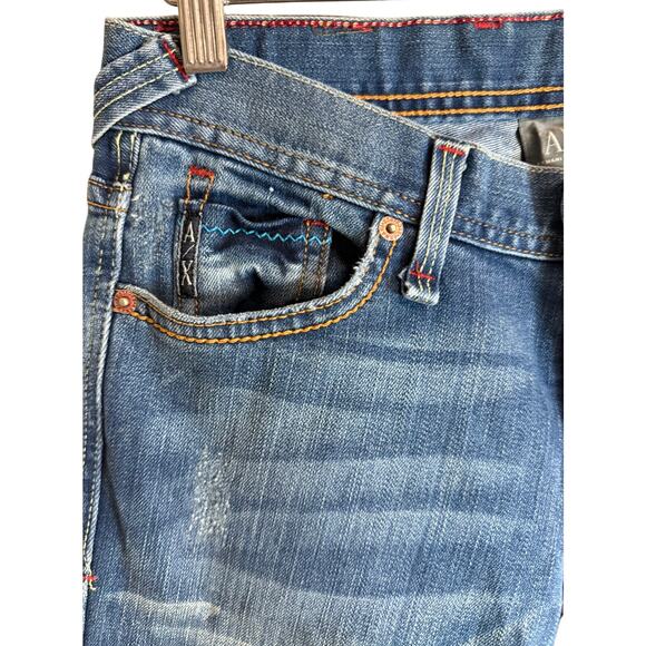 Armani Exchange A|X Indigo Whisker Jeans Womens 4 Short Stretch Bootcut Denim - Picture 3 of 11